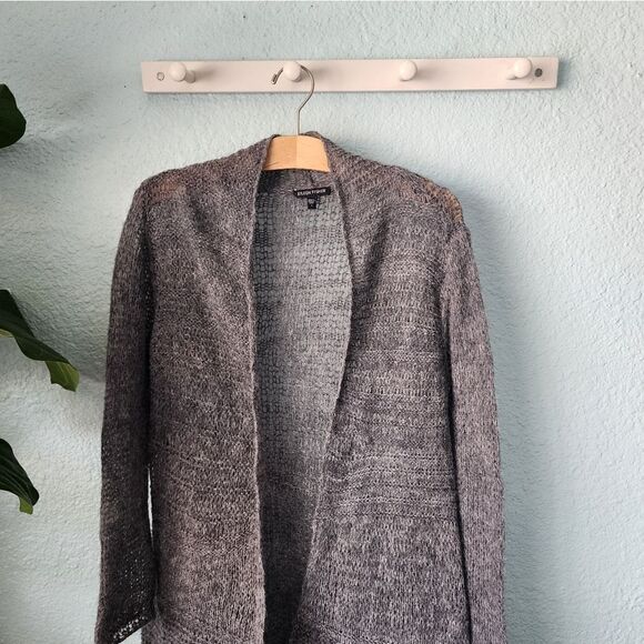Eileen fisher alpaca and wool blend open front loose knit tunic style cardigan - Picture 2 of 9
